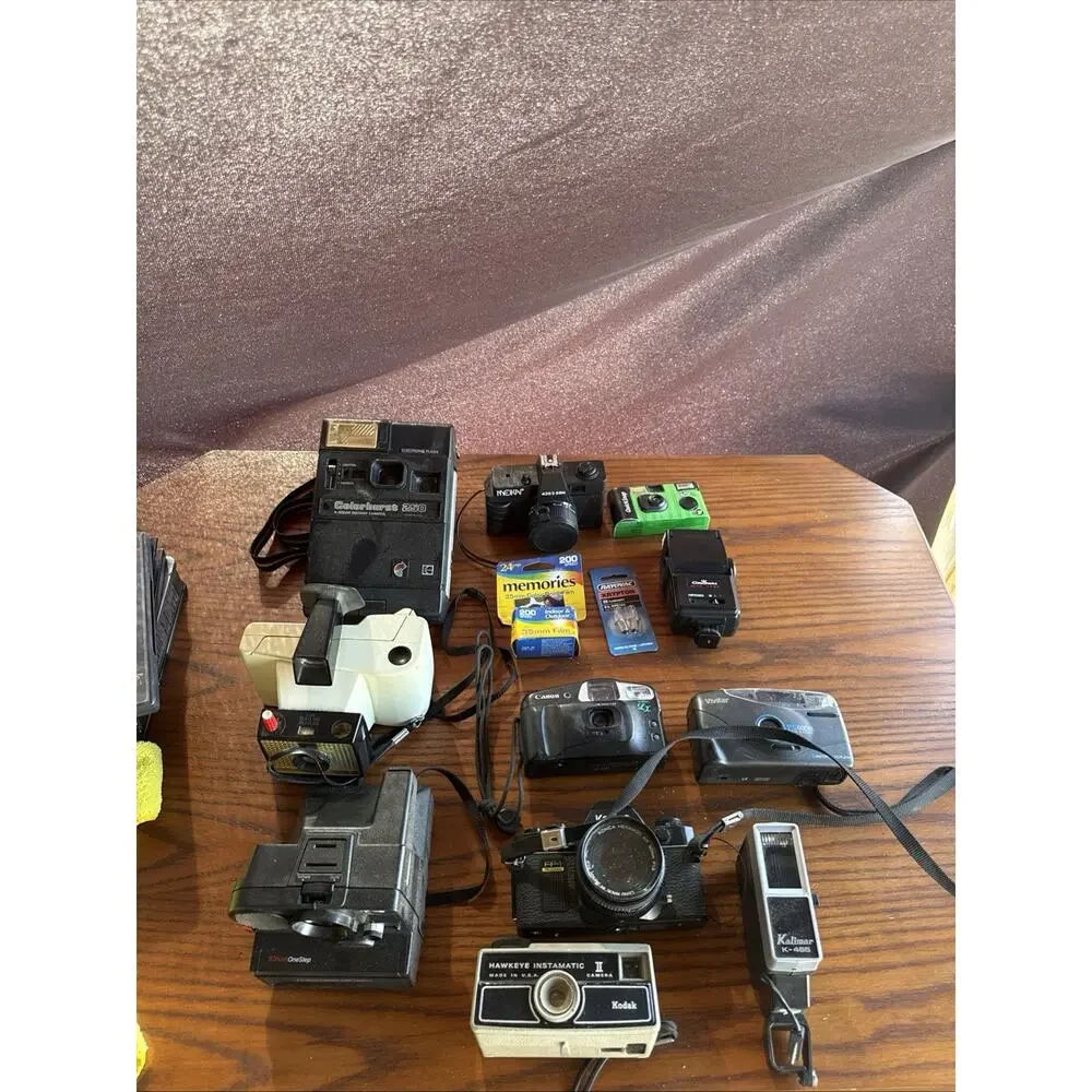 vintage Camera And Flash Lot Kodak Polaroid Canon Untested